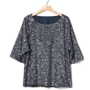 NWT Gap Silver Sequined Kimono Oversized Crew Neck Blouse Sparkly Top Small